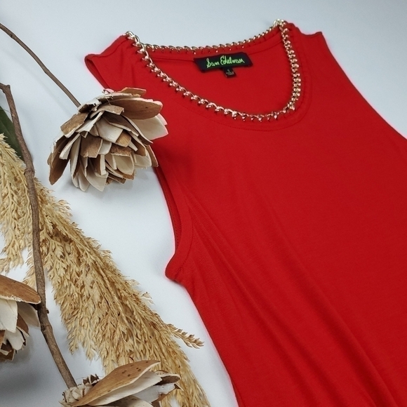NEW Sam Edelman Red Viscose Gold Chain Top Small - Picture 5 of 10